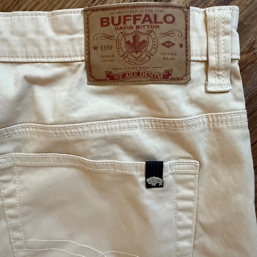 Buffalo David Bitton Ash Pants Mens 36 Cream Slim Fit Stretch Chino Gorpcore